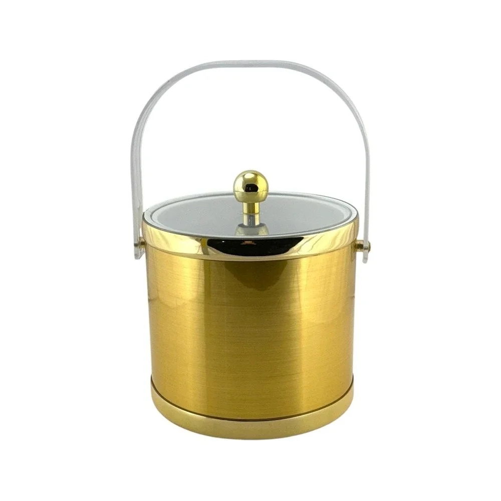 Culver Vintage Gold Ice Bucket Devon Insulated Clear Handle and Lid 3 Qt Taiwan
